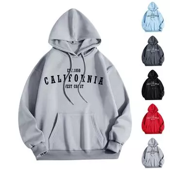 Женская мода O-образный вырез с длинным рукавом и принтом, толстовка с капюшоном M серый