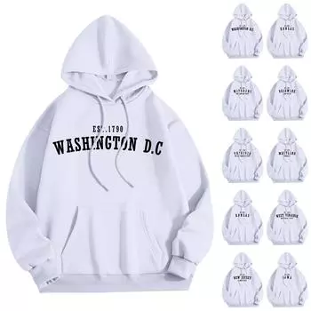 Женская мода O-образный вырез с длинным рукавом и принтом, толстовка с капюшоном S