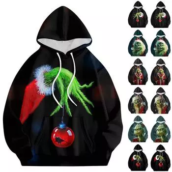 Женская мода O-образный вырез с длинным рукавом и принтом, толстовка с капюшоном M