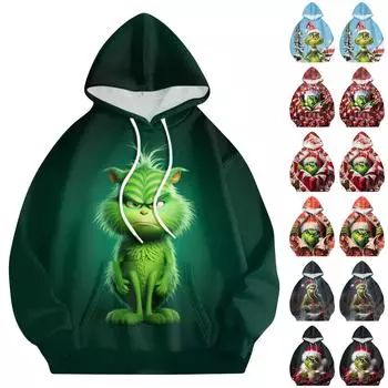 Женская мода O-образный вырез с длинным рукавом и принтом, толстовка с капюшоном L армия зеленый