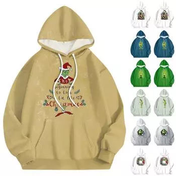 Женская мода O-образный вырез с длинным рукавом и принтом, толстовка с капюшоном L армия зеленый