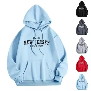 Женская мода O-образный вырез с длинным рукавом и принтом, толстовка с капюшоном XXXL чёрный