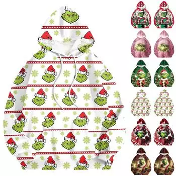 Женская мода O-образный вырез с длинным рукавом и принтом, толстовка с капюшоном XXL