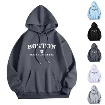 Женская мода O-образный вырез с длинным рукавом и принтом, толстовка с капюшоном M серый