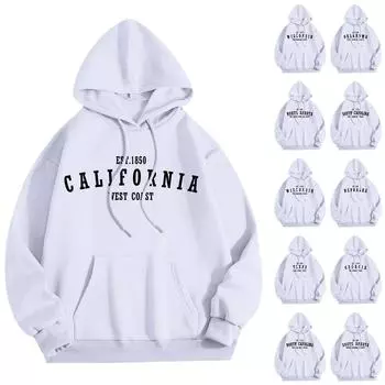 Женская мода O-образный вырез с длинным рукавом и принтом, толстовка с капюшоном XL хаки