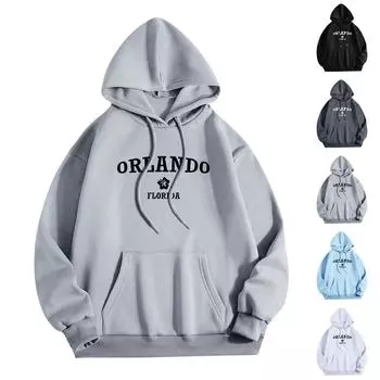 Женская мода O-образный вырез с длинным рукавом и принтом, толстовка с капюшоном S