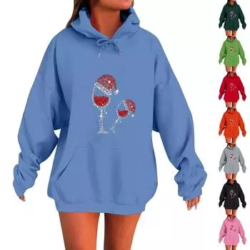 Женская мода O-образный вырез с длинным рукавом и принтом, толстовка с капюшоном XXL розовый