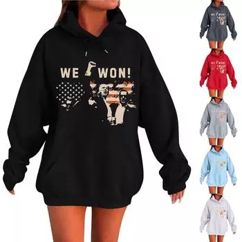 Женская мода O-образный вырез с длинным рукавом и принтом, толстовка с капюшоном M