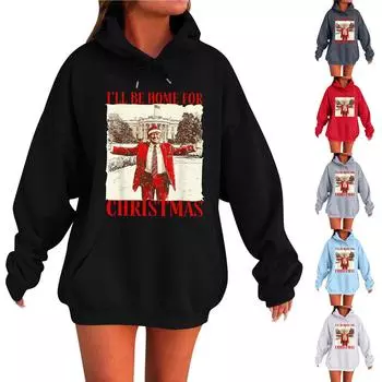 Женская мода O-образный вырез с длинным рукавом и принтом, толстовка с капюшоном L белый