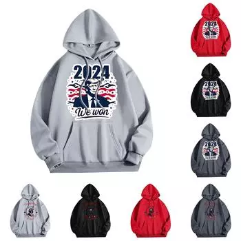 Женская мода O-образный вырез с длинным рукавом и принтом, толстовка с капюшоном L темно-фиолетового