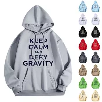 Женская мода O-образный вырез с длинным рукавом и принтом, толстовка с капюшоном L чёрный