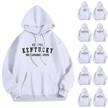 Женская мода O-образный вырез с длинным рукавом и принтом, толстовка с капюшоном L бежевый