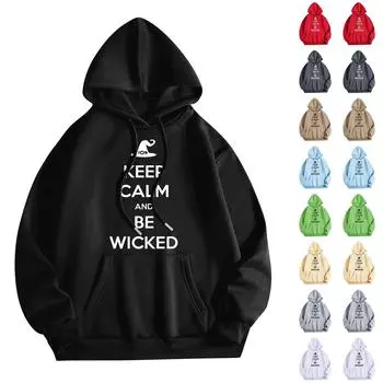 Женская мода O-образный вырез с длинным рукавом и принтом, толстовка с капюшоном L бежевый