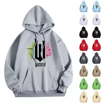 Женская мода O-образный вырез с длинным рукавом и принтом, толстовка с капюшоном L чёрный