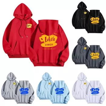 Женская мода O-образный вырез с длинным рукавом и принтом, толстовка с капюшоном XL чёрный