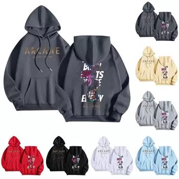 Женская мода O-образный вырез с длинным рукавом и принтом, толстовка с капюшоном L чёрный