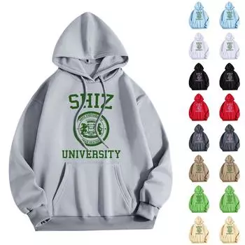 Женская мода O-образный вырез с длинным рукавом и принтом, толстовка с капюшоном L чёрный