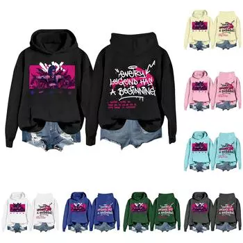 Женская мода O-образный вырез с длинным рукавом и принтом, толстовка с капюшоном M бежевый