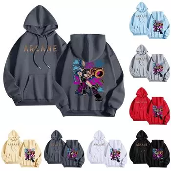 Женская мода O-образный вырез с длинным рукавом и принтом, толстовка с капюшоном XL чёрный