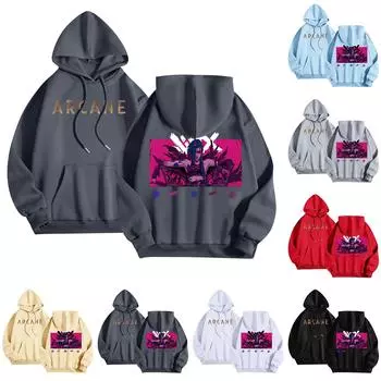 Женская мода O-образный вырез с длинным рукавом и принтом, толстовка с капюшоном L чёрный