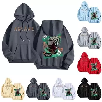 Женская мода O-образный вырез с длинным рукавом и принтом, толстовка с капюшоном S