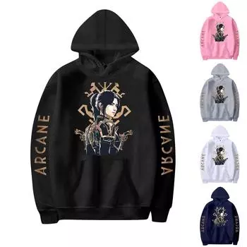 Женская мода O-образный вырез с длинным рукавом и принтом, толстовка с капюшоном L чёрный