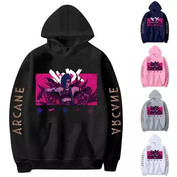 Женская мода O-образный вырез с длинным рукавом и принтом, толстовка с капюшоном L чёрный