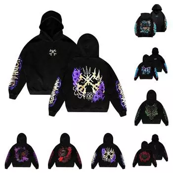 Женская мода O-образный вырез с длинным рукавом и принтом, толстовка с капюшоном L синий