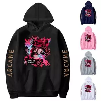 Женская мода O-образный вырез с длинным рукавом и принтом, толстовка с капюшоном L чёрный