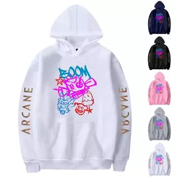 Женская мода O-образный вырез с длинным рукавом и принтом, толстовка с капюшоном L чёрный