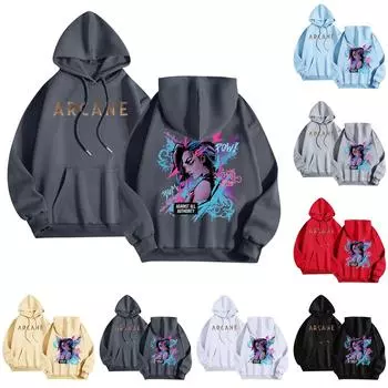 Женская мода O-образный вырез с длинным рукавом и принтом, толстовка с капюшоном S чёрный