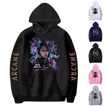 Женская мода O-образный вырез с длинным рукавом и принтом, толстовка с капюшоном L чёрный