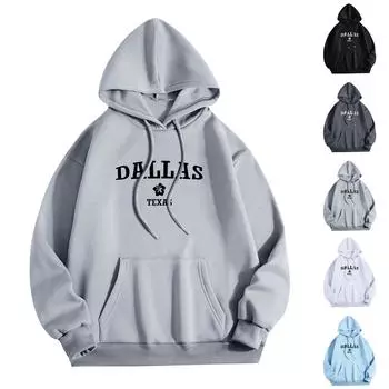 Женская мода O-образный вырез с длинным рукавом и принтом, толстовка с капюшоном XXXL белый