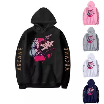 Женская мода O-образный вырез с длинным рукавом и принтом, толстовка с капюшоном L чёрный