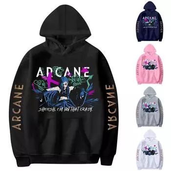 Женская мода O-образный вырез с длинным рукавом и принтом, толстовка с капюшоном L чёрный