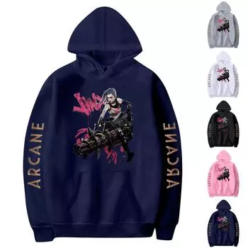 Женская мода O-образный вырез с длинным рукавом и принтом, толстовка с капюшоном L чёрный