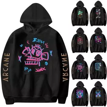 Женская мода O-образный вырез с длинным рукавом и принтом, толстовка с капюшоном L синий