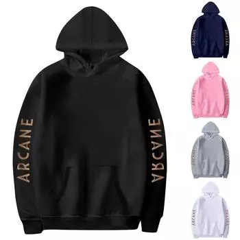 Женская мода O-образный вырез с длинным рукавом и принтом, толстовка с капюшоном L чёрный