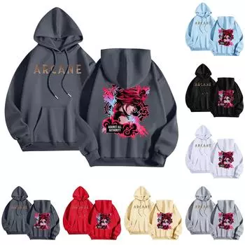 Женская мода O-образный вырез с длинным рукавом и принтом, толстовка с капюшоном L чёрный