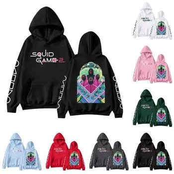 Женская мода O-образный вырез с длинным рукавом и принтом, толстовка с капюшоном L чёрный