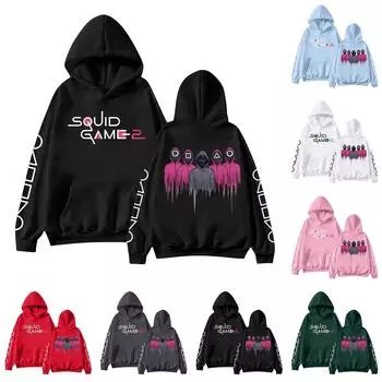 Женская мода O-образный вырез с длинным рукавом и принтом, толстовка с капюшоном L чёрный