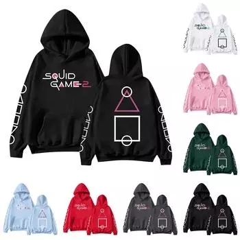 Женская мода O-образный вырез с длинным рукавом и принтом, толстовка с капюшоном L чёрный