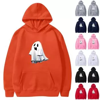 Женская мода O-образный вырез с длинным рукавом Хэллоуин принтованный топ с капюшоном толстовка XXL красный