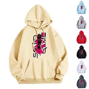 Женская мода O-образный вырез с длинным рукавом и принтом, толстовка с капюшоном S чёрный