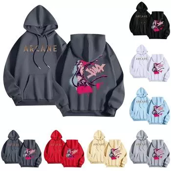 Женская мода O-образный вырез с длинным рукавом и принтом, толстовка с капюшоном L чёрный