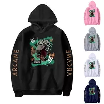 Женская мода O-образный вырез с длинным рукавом и принтом, толстовка с капюшоном L чёрный