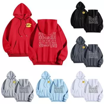 Женская мода O-образный вырез с длинным рукавом и принтом, толстовка с капюшоном XXL