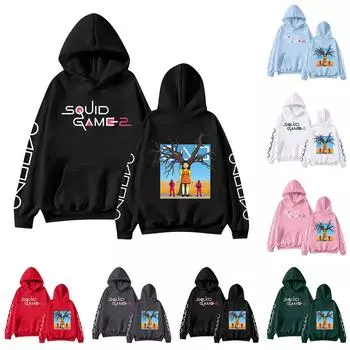 Женская мода O-образный вырез с длинным рукавом и принтом, толстовка с капюшоном L чёрный