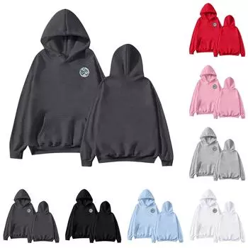 Женская мода O-образный вырез с длинным рукавом и принтом, толстовка с капюшоном L чёрный