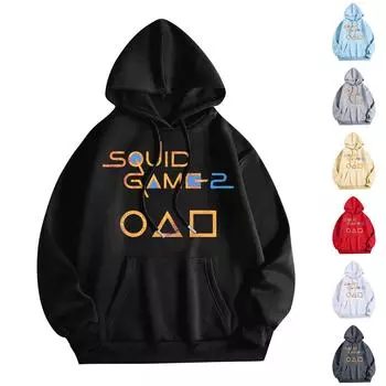 Женская мода O-образный вырез с длинным рукавом и принтом, толстовка с капюшоном L